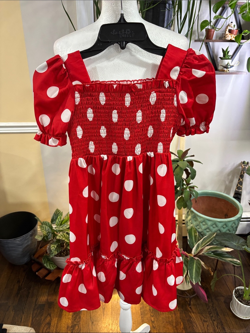 SHEIN Red Polka Dot Smocked Puff Sleeve girls Dress size 7